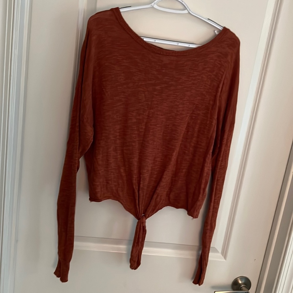 NEVER WORN size M Burnt orange front tie light sweater long sleeve shirt